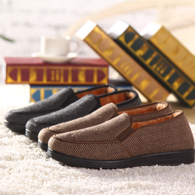 俊盛男鞋 老北京布鞋批發，條紋厚絨保暖棉鞋廠家直銷